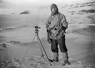 Edward Evans with sledging theodolite