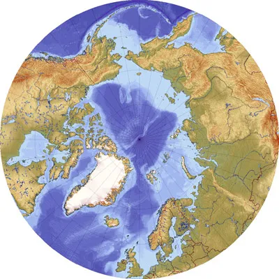 The Arctic centered on the North Pole Sea surrounded by land