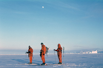 cross-country skiiing in Antarctica in cold weather