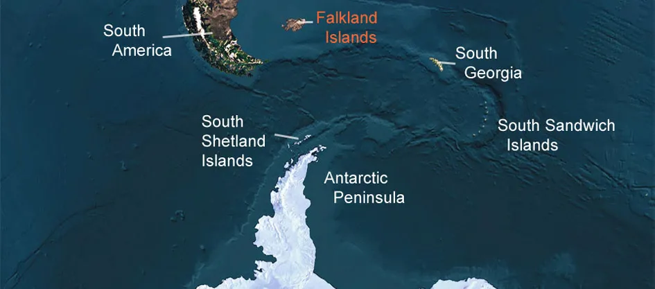 Map of Falkland Islands and Antarctica